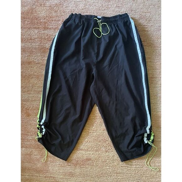 JUST MY SIZE 16W Black Pants Neon Green White Trim Adjustable Hem Pockets - Picture 1 of 7